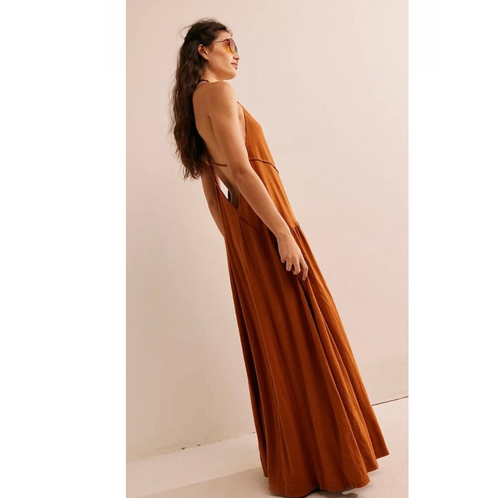 Free People Eros Maxi Dress in Roasted Pecan Copper Brown LARGE NWT - Picture 5 of 8